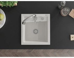 Mexen Vito, 1-komorový granitový drez 520x490x210 mm a drezová batéria Savita, biela, 6503-20-672601-00