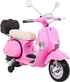 Ramiz Vespa elektrický skúter pre deti Ružová + pomocné kolieska + audio + ekokoža + EVA + pomalý štart