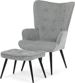 Relaxačné kreslo ušiak s taburetom ROYAL II — kov, látka, sivá