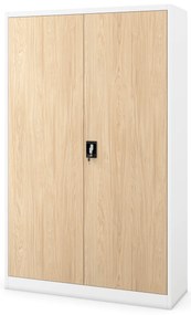 Kancelárska kovová skrinka na dokumenty JAN II, Eco Design: biela/dub sonoma
