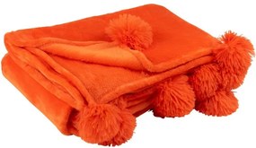 Plyšový pléd s brmbolcami v žiarivo oranžové PomPom - 130 * 170 * 1 cm