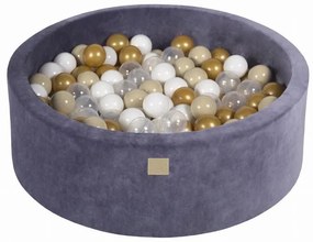 Sivomodrý zamatový bazénik s loptičkami ø 90x30 cm Montessori – Meowbaby