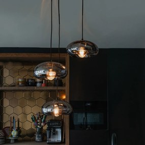 Závesné svietidlo Art Deco čierne s dymovým sklom okrúhle 3-svetlo - Ayesha