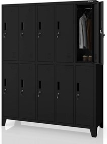 Kovová BHP šatní skriňa s 10 dverami BARTEK 1360 x 1720 x 450 mm, čierna