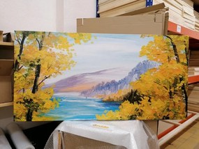 Obraz olejomaľba horského jazera - 120x60