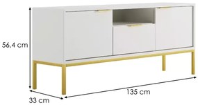 Televizní stolek Austin 135 cm bílý/zlatý