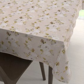 Biante Dekoračný obdĺžnikový obrus PML-059 Biele ruže s perokresbou na béžovom 100x140 cm