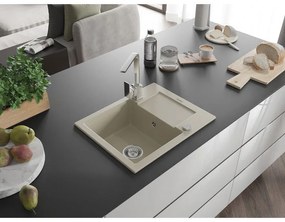 Mexen Enzo, granitový drez 576x465x174 mm, 1-komorový, chrómová batéria Rita, béžová, 6506-69-670300-00
