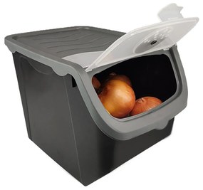 Skladovací čierny box na cibuľu a zemiaky, sivé veko (12l)
