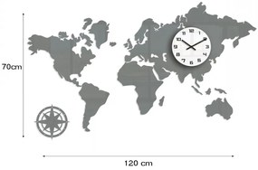 3D nalepovacie hodiny Mapa sveta sivé