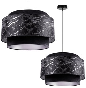 Závesné svietidlo Werona duo 3, 1x čierne textilné tienidlo so vzorom, s