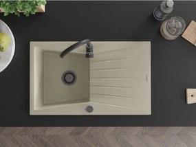 Mexen Cesar, granitový drez 775x470x190 mm, 1-komorový, béžová s čiernym sifónom, 6514771010-69-B