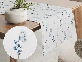 Biante Bavlnený behúň na stôl Sandra SA-398 Modré kvietky s motýlikmi 35x140 cm