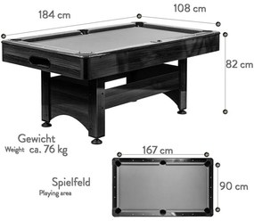 GamesPlanet® 2303 Biliardový stôl pool biliard s vybavením, 6 ft