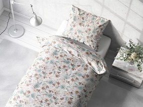 Biante Bavlnené posteľné obliečky Sandra SA-451 Žlto-hnedo-mintové ruže na bielom Predĺžené 140x220 a 70x90 cm