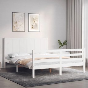 Rám postele s čelom biely masívne drevo veľkosť King 3194512