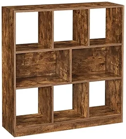 Knižnica, 8 políc, 100x97,5x30cm, vintage hnedá