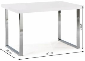 Jedálenský stôl, biela HG + chróm, 130x80 cm, TALOS