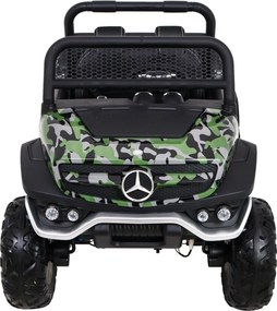 Ramiz Mercedes Benz Unimog pre deti farba Moro + 4x4 + diaľkové ovládanie + nosič batožiny + bezplatné štartovanie + rádio MP3 + LED