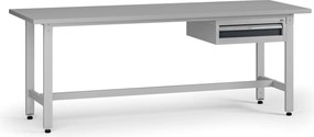 Výškovo nastaviteľný dielenský stôl G5, 2100 x 750 x 800-1000 mm, 1x kontajner, 1 zásuvka, grafit