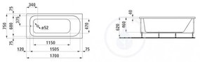 LAUFEN Solutions Vaňa s konštrukciou a L-panelom ľavým, 1700 mm x 750 mm, biela H2235050000001