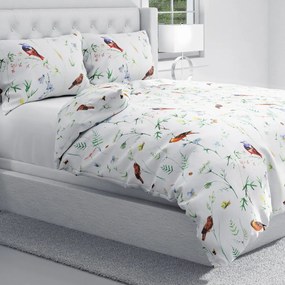 Biante Bavlnené posteľné obliečky Sandra SA-392 Lúčne kvietky s vtáčikmi Predĺžené 140x220 a 70x90 cm