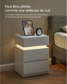 Nočný stolík s LED osvetlením, nastaviteľné farby, biely