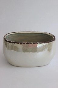 Krémový perleťový keramický kvetináč oválny 28cm