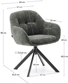 Tmavozelené čalúnené jedálenské kreslo s podrúčkami Dorina – Kave Home