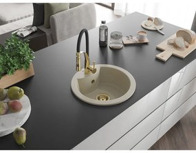 Mexen Diego, 1-komorový granitový drez 488x488x167 mm a drezová batéria Aster, béžová, 6512-69-73450-57-G