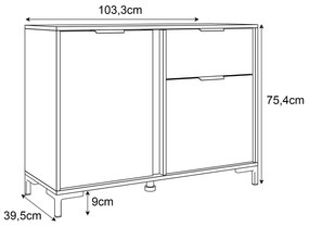 KOMODA LOREEN TMAVOŠEDÁ + ZLATÁ SO ŠUPLÍKOM NA NOŽIČKÁCH 103 cm