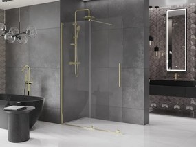 Mexen Velar, posuvné dvere do otvoru typ Walk-In 130 cm, 8mm číre sklo, zlatá lesklá, 871-130-000-03-50