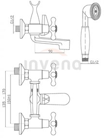 Invena Roma, vaňová batéria s ručnou sprchovou sadou, chrómová, INV-BW-21-00S-L