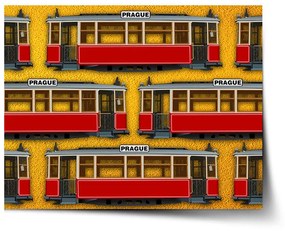 Sablio Plagát Pražské historické električky Žltý Pattern - 60x40 cm
