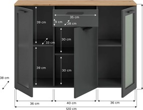 Komoda so šuplíkom Niklas, 120 cm, šedá/dub artisan