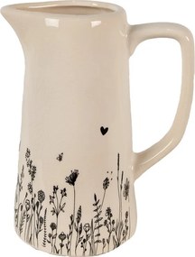 Béžový keramický džbán s lúčnymi kvetmi Flora And Fauna M - 16*11*20 cm