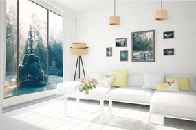 Stojacia lampa Juta, 1x jutové tienidlo, čierna konštrukcia, m