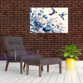 Obraz - Kolibríky nad kvetinou (90x60 cm)