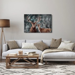 Obraz - Jeleň a laň v zasneženom lese (90x60 cm)