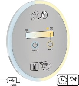 Deante Kozmetické zrkadlo Round magnetické, LED osvetlenie - ADR 0821