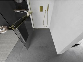 Mexen Kioto+ L, sprchová zástena Walk-In s poličkou a vešiakom 100 x 200 cm, 8mm číre sklo, zlatý lesklý profil,800-100-123-50-00