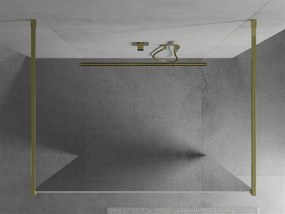 Mexen Kioto, priechodná sprchová zástena 110 x 200 cm, 8mm sklo vzor zrkadlo, 2x zlatá stabilizačná rozpera, 800-110-002-50-50
