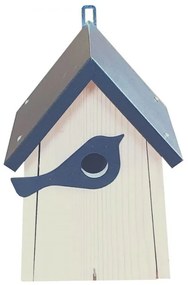 Drevená búdka pre vtáčiky na hniezdenie so sivou strechou