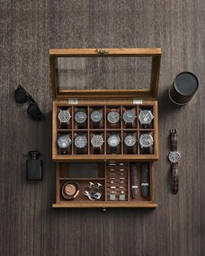 12 priečny hodinový box v rustikálnom orechovom odtieni