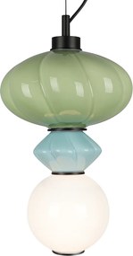 Závesné svietidlo Ascoli, 1x zelené/modré/biele sklenené tienidlo, b