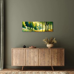 Obraz - Dedina v žlto-zelenej (s hodinami) (90x30 cm)