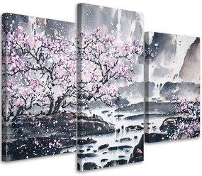 Obraz na plátně třídílný Japonsko Cherry Blossom Pink Nature - 120x80 cm