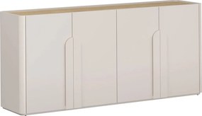 Komoda Amilio 200 cm štvordverová - kašmír / olejovaný dub / úchytky kašmír