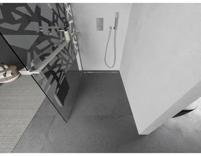 Mexen Kioto+ L, sprchová zástena Walk-In s poličkou a vešiakom 80 x 200 cm, 8mm číre sklo biely vzor, brúsená oceľ profil, 800-080-123-97-85