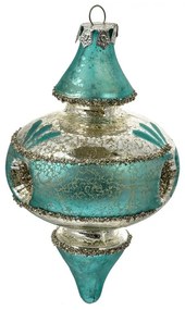 Strieborno-modrá antik sklenená závesná ozdoba - Ø 8*13 cm